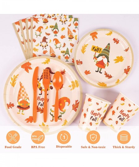 Fall Plates and Napkins Party Supplies Serves 16 Large 10.25" and 8" Gnome Paper Plates 12oz Cups Large Cutlery for Harvest /...