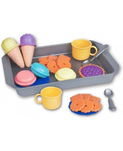 Toddler Food Toys Pretend Playset Colorful Dessert Playset with Realistic Cookies Macarons Pies Cups Ice Cream Spoons and Lar...