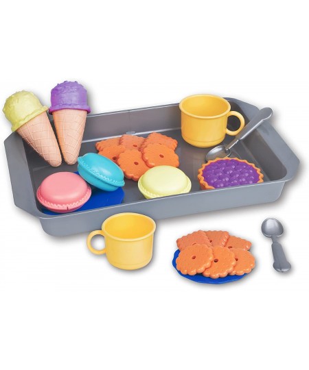 Toddler Food Toys Pretend Playset Colorful Dessert Playset with Realistic Cookies Macarons Pies Cups Ice Cream Spoons and Lar...