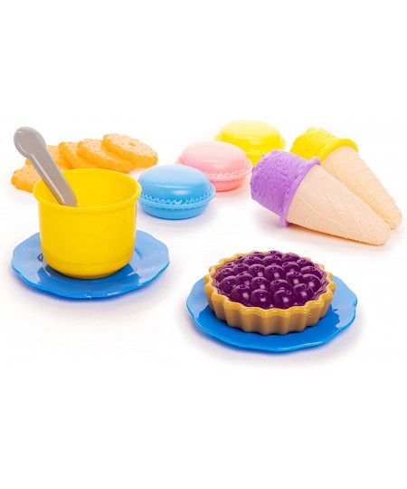 Toddler Food Toys Pretend Playset Colorful Dessert Playset with Realistic Cookies Macarons Pies Cups Ice Cream Spoons and Lar...