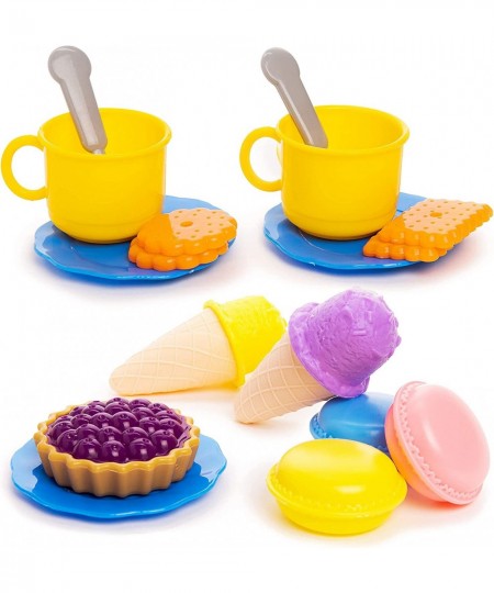 Toddler Food Toys Pretend Playset Colorful Dessert Playset with Realistic Cookies Macarons Pies Cups Ice Cream Spoons and Lar...