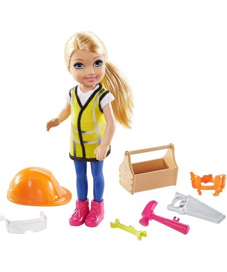 Chelsea Can Be Playset with Blonde Chelsea Builder Doll (6-in) Hard Hat Tool Belt Goggles Saw Hammer Wrench Toolbox Great Gif...