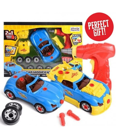 Take Apart Racing Car Toys - Build Your Own Assembly Vehicle with 30 Piece Constructions Set and Working Electric Drill - Eng...