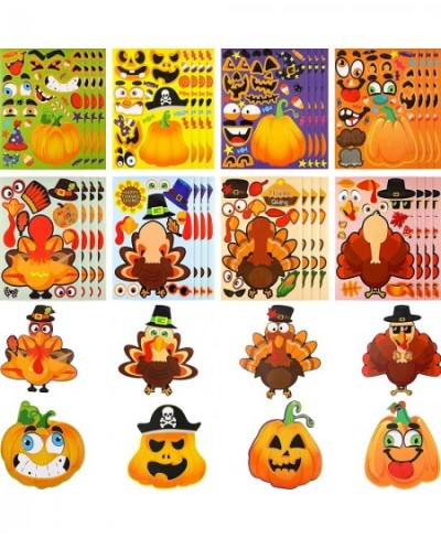 32 Sheets Thanksgiving Make-a-Turkey Stickers Thanksgiving Fall Make-a-face Sticker Sheets Make Your Own Mix and Match Pumpki...