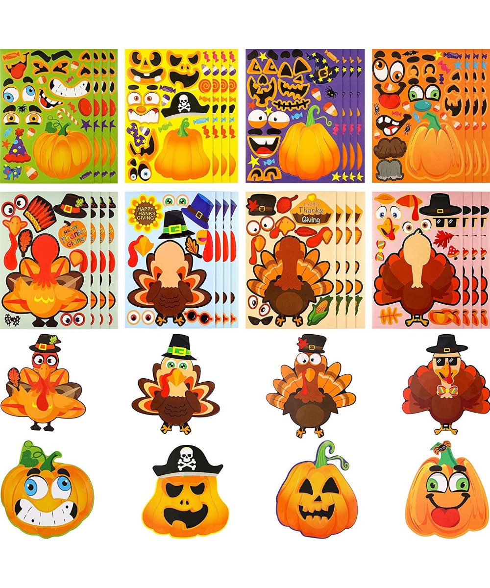 32 Sheets Thanksgiving Make-a-Turkey Stickers Thanksgiving Fall Make-a-face Sticker Sheets Make Your Own Mix and Match Pumpki...