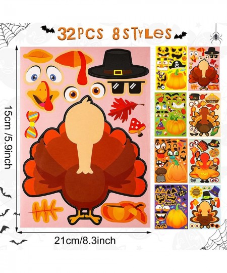 32 Sheets Thanksgiving Make-a-Turkey Stickers Thanksgiving Fall Make-a-face Sticker Sheets Make Your Own Mix and Match Pumpki...