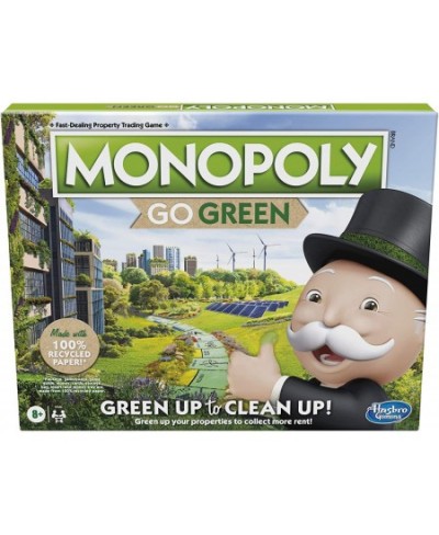 Monopoly: Go Green Edition Game Made with 100% Recycled Paper Parts and Plant-Based Plastic Tokens Board Game for Families Ag...