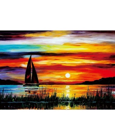 Sunrise Sailing Boat Puzzle for Adults 1000 Piece Wooden Jigsaw Puzzle Gradient Color Oil Painting Art Puzzles Difficult and ...