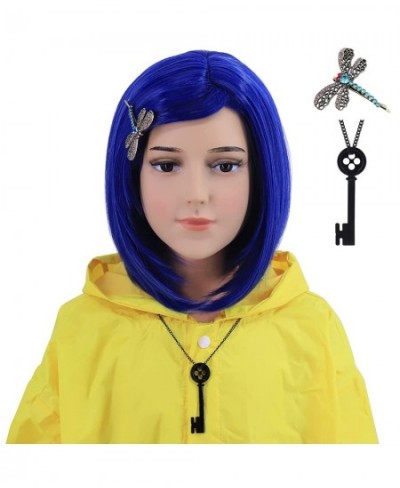 Short Straight Blue Bob Cosplay Wig with Dragonfly Hairpin + Necklace for Party Halloween Costume (Navy Blue Kids) $39.31 - K...