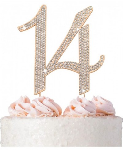 14 Cake Topper - Premium Rose Gold Metal - 14th Birthday Party Sparkly Rhinestone Decoration Makes a Great Centerpiece - Now ...