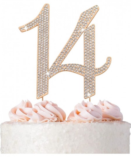 14 Cake Topper - Premium Rose Gold Metal - 14th Birthday Party Sparkly Rhinestone Decoration Makes a Great Centerpiece - Now ...