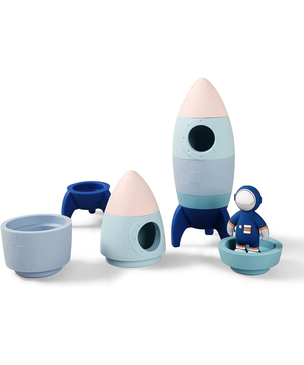 Silicone Rocket Stacker Toy Set -5 Piece Stacking Baby Toy with Kid's U-Shaped Astronaut Baby Toys Montessori Creative Sensor...