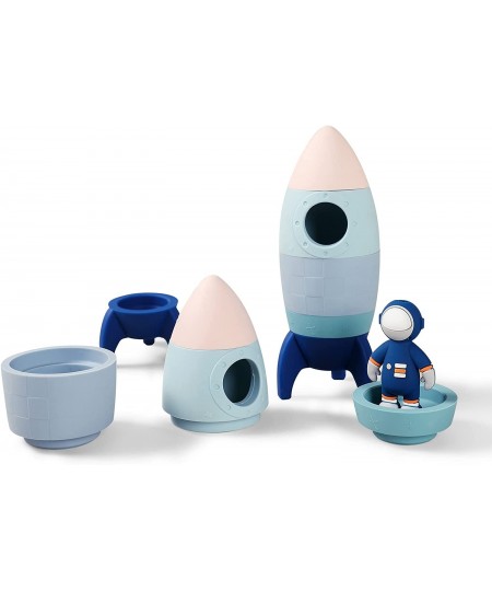 Silicone Rocket Stacker Toy Set -5 Piece Stacking Baby Toy with Kid's U-Shaped Astronaut Baby Toys Montessori Creative Sensor...