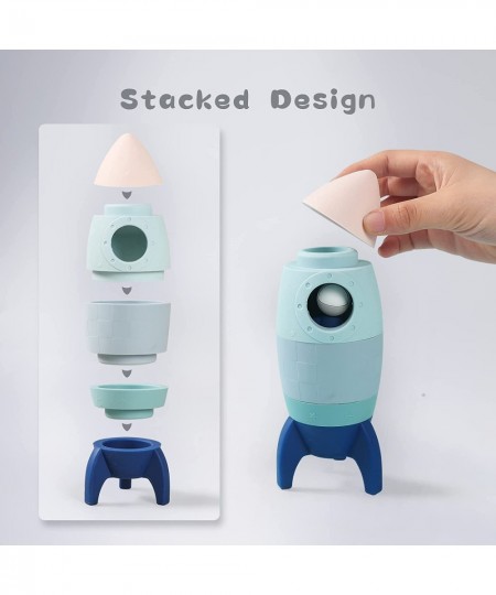 Silicone Rocket Stacker Toy Set -5 Piece Stacking Baby Toy with Kid's U-Shaped Astronaut Baby Toys Montessori Creative Sensor...