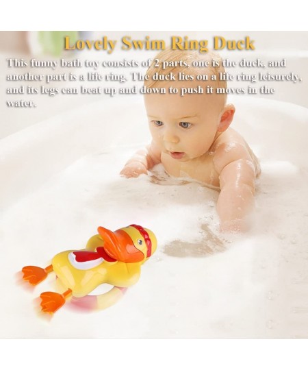 Wind-up Life Ring Duck Bath Toy Funny Swimming Duckling Bathtub Toy Windup Swimming Ring Duck Water Toy Clockwork Yellow Duck...