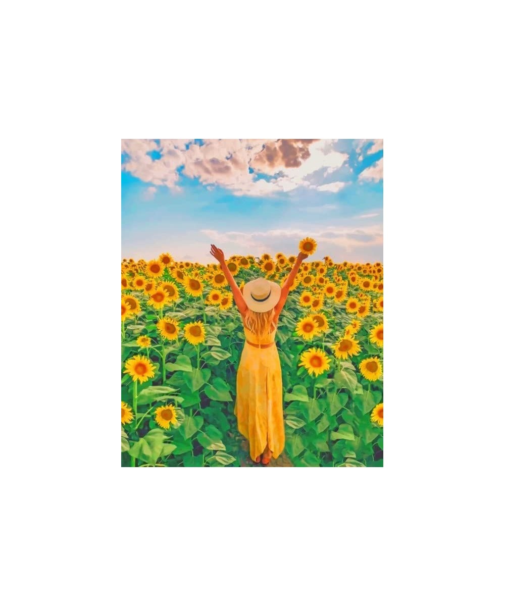 Jigsaw Puzzle 500 Piece for Adults Woman in a Field of Sunflowers Educational Toys Gift Boys and Girls Wooden Game-Large Game...