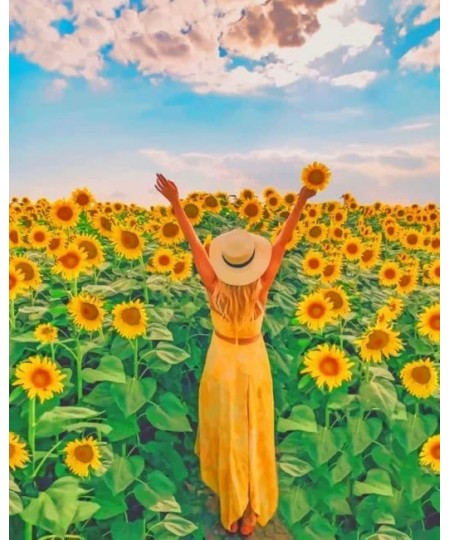 Jigsaw Puzzle 500 Piece for Adults Woman in a Field of Sunflowers Educational Toys Gift Boys and Girls Wooden Game-Large Game...