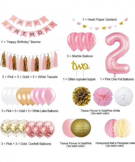 2nd Birthday Girl Decoration Girls Two Birthday Decoration with Happy Birthday Banner Number 2 Balloons for Pink and Gold Par...