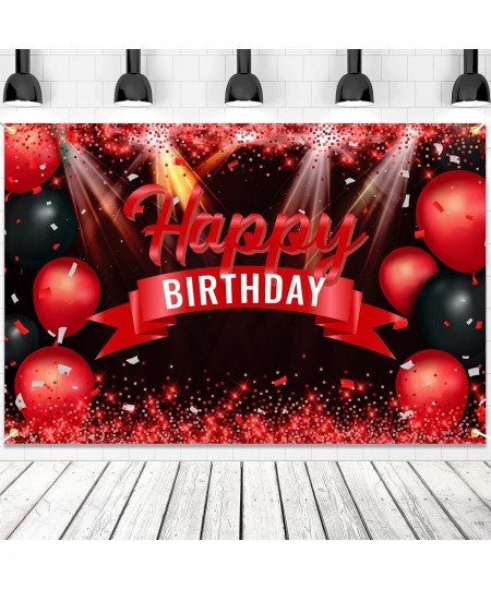 Happy Birthday Banner Backdrop Red and Black Background Bday Decorations for Girls Boys Women Men?Anniversary Photography Par...