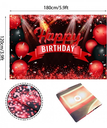 Happy Birthday Banner Backdrop Red and Black Background Bday Decorations for Girls Boys Women Men?Anniversary Photography Par...