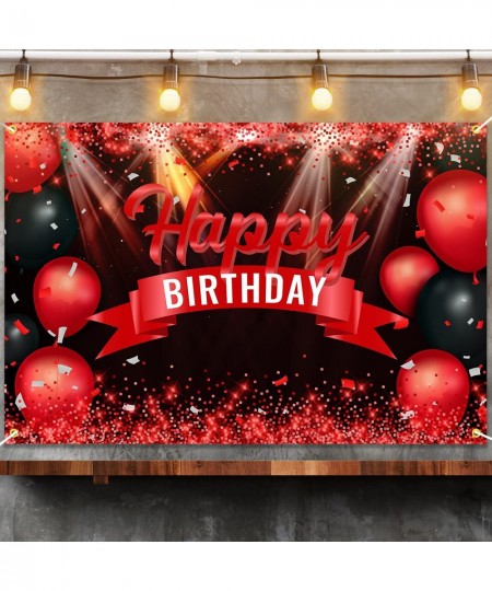 Happy Birthday Banner Backdrop Red and Black Background Bday Decorations for Girls Boys Women Men?Anniversary Photography Par...