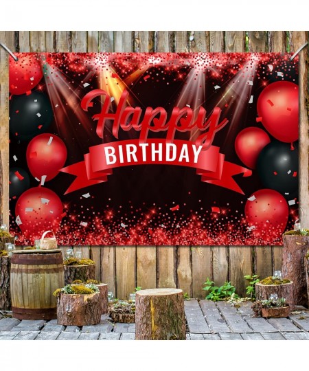 Happy Birthday Banner Backdrop Red and Black Background Bday Decorations for Girls Boys Women Men?Anniversary Photography Par...