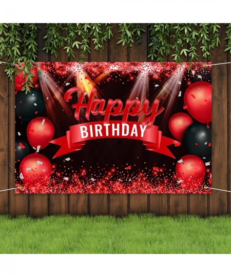 Happy Birthday Banner Backdrop Red and Black Background Bday Decorations for Girls Boys Women Men?Anniversary Photography Par...