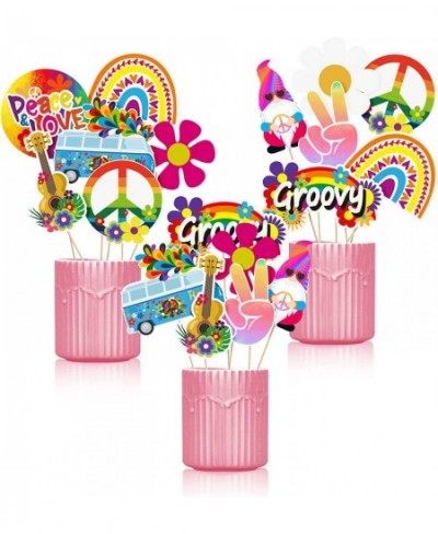 Hippie Groovy Centerpiece Sticks Table Toppers Retro 60’s Hippie Bus Peace Sign Daisy Flower Boho Rainbow Gnome Colorful Tie ...