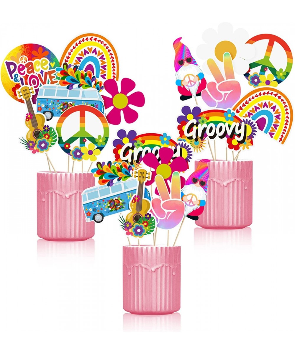 Hippie Groovy Centerpiece Sticks Table Toppers Retro 60’s Hippie Bus Peace Sign Daisy Flower Boho Rainbow Gnome Colorful Tie ...