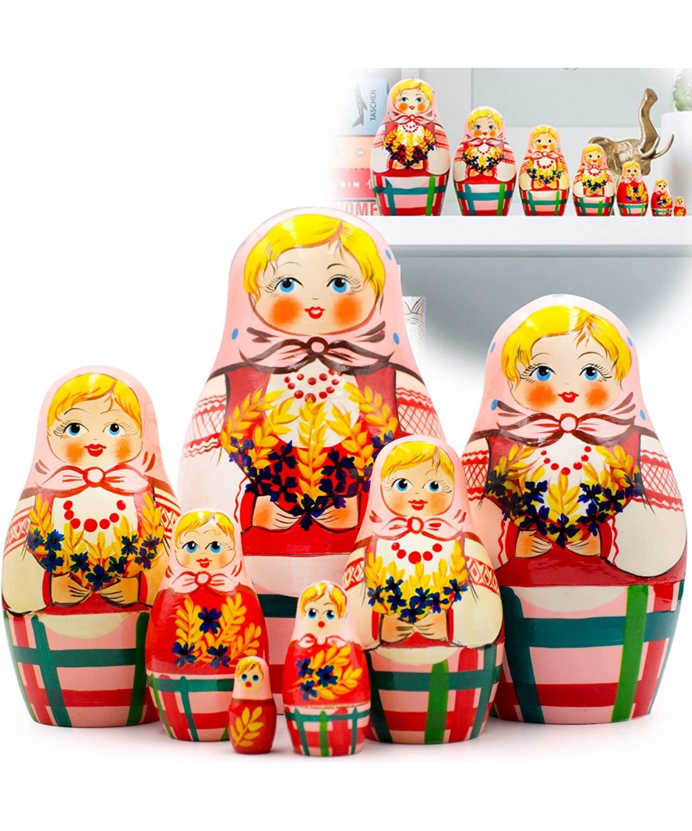 Russian Nesting Dolls Set of 7 pcs - Matryoshka Doll in Belarussian Traditional Dress with Ornament - Russian Dolls with Corn...