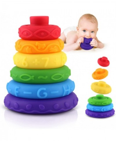 Stacking Rings Toys for Babies - 6 Pcs Soft Stacking Blocks Ring Stacker Montessori Teether Stacking Toys for Toddlers 6 Mont...