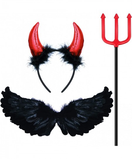 3 Pieces Halloween Devil Costume Set with Black Angel Wings Devil Pitchfork and Devil Horn Headband for Kids Party Children's...