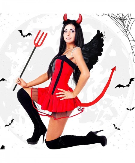 3 Pieces Halloween Devil Costume Set with Black Angel Wings Devil Pitchfork and Devil Horn Headband for Kids Party Children's...