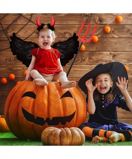 3 Pieces Halloween Devil Costume Set with Black Angel Wings Devil Pitchfork and Devil Horn Headband for Kids Party Children's...