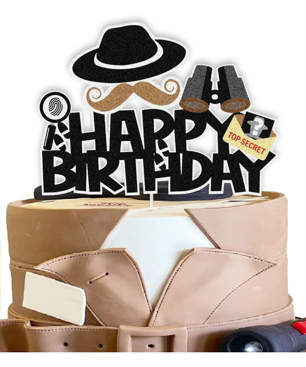 Secret Agent Spy Cake Toppers Detective Birthday Decoration with Secret Agent Fingerprint Footprint Telescope for Secret Agen...