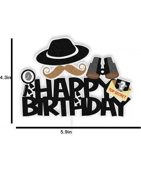 Secret Agent Spy Cake Toppers Detective Birthday Decoration with Secret Agent Fingerprint Footprint Telescope for Secret Agen...