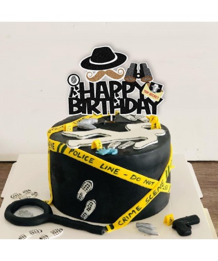 Secret Agent Spy Cake Toppers Detective Birthday Decoration with Secret Agent Fingerprint Footprint Telescope for Secret Agen...