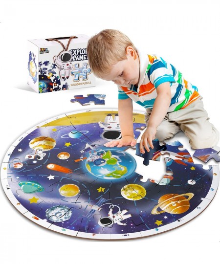 Kids Puzzle Ages 4-8 Wooden Solar System Floor Puzzles Ages 3-5 Large Round Space Planets Jigsaw Puzzle Toys Educational Lear...