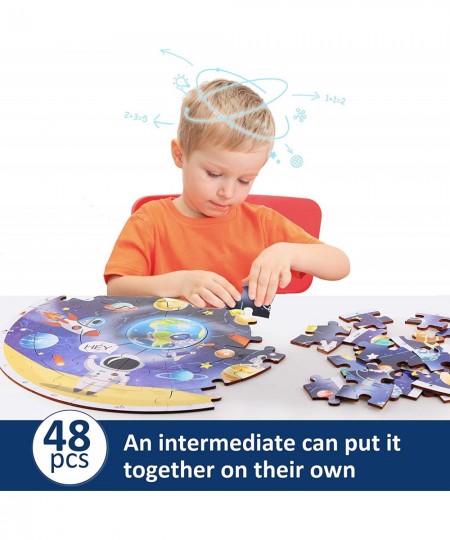 Kids Puzzle Ages 4-8 Wooden Solar System Floor Puzzles Ages 3-5 Large Round Space Planets Jigsaw Puzzle Toys Educational Lear...