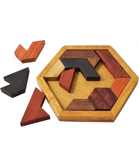 Hexagon Tangram Puzzle Wooden Puzzle for Children and Adults Challenging Puzzles Wooden Brain Teasers Puzzle for Adults Puzzl...