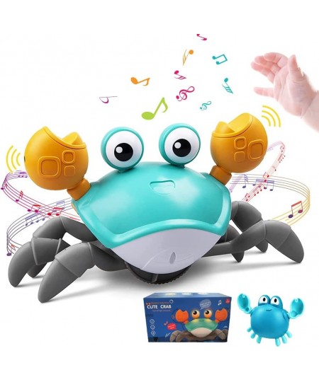 Crawling Crab Baby Toy with Music and Light Tummy Time Walking Crab with Sensor Obstacle Avoidance USB Rechargeable Fun Movin...