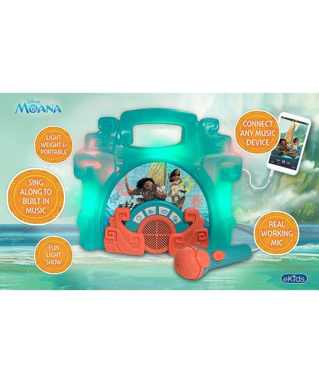 Sing Along Boom box Speaker with Microphone For Fans of Moana Toys Kids Karaoke Machine with Built in Music and Flashing Ligh...