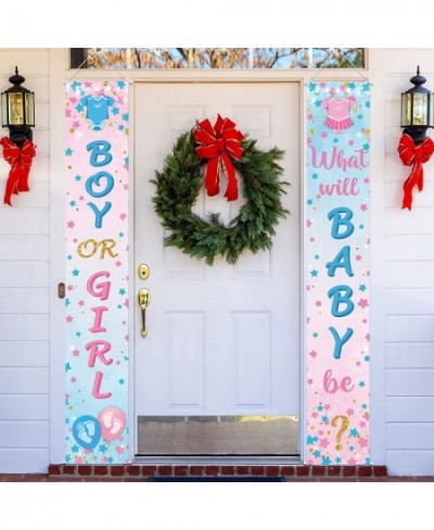 2 Pcs Gender Reveal Decorations Boy or Girl Porch Signs Baby Shower Door Banners Gender Reveal Porch Banner He or She Porch S...