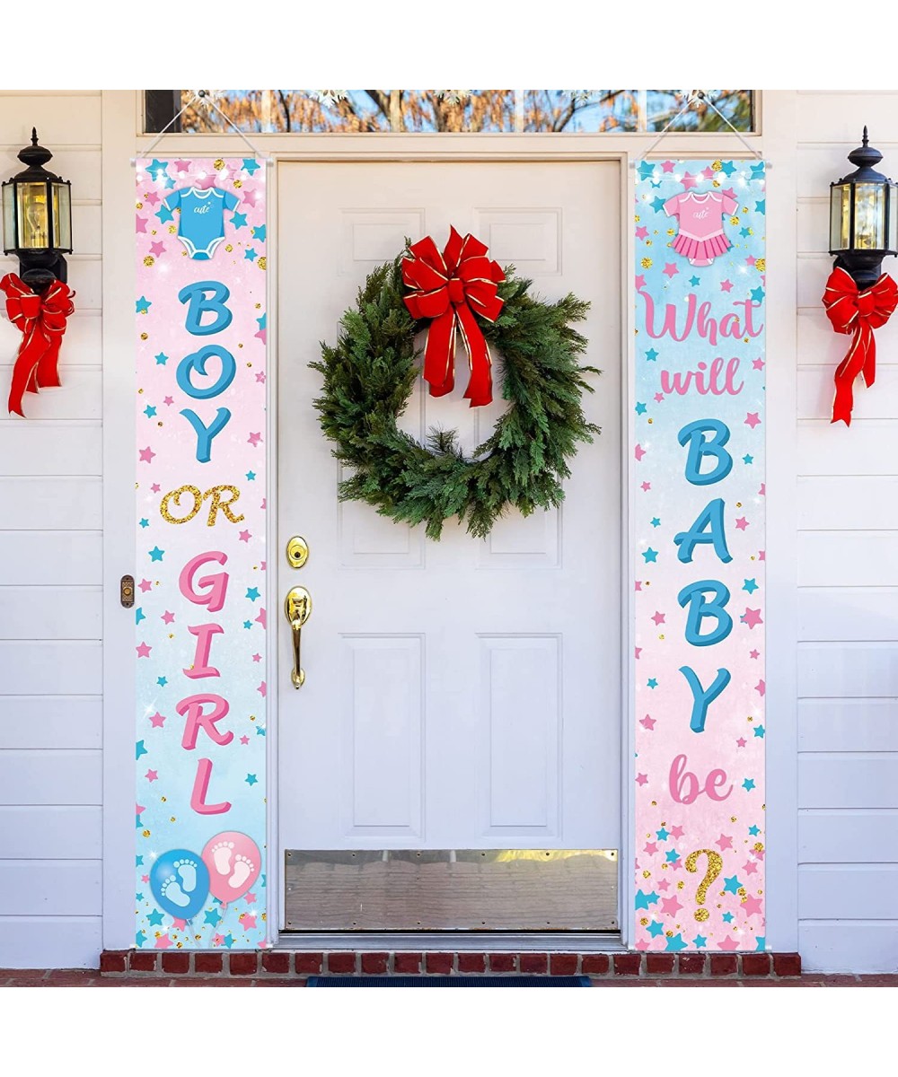 2 Pcs Gender Reveal Decorations Boy or Girl Porch Signs Baby Shower Door Banners Gender Reveal Porch Banner He or She Porch S...