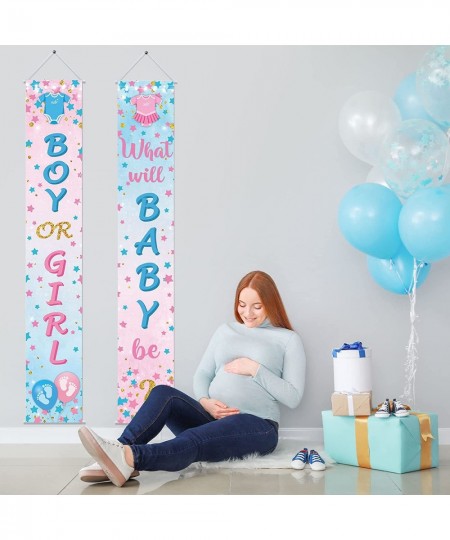 2 Pcs Gender Reveal Decorations Boy or Girl Porch Signs Baby Shower Door Banners Gender Reveal Porch Banner He or She Porch S...