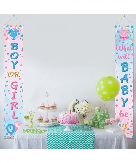 2 Pcs Gender Reveal Decorations Boy or Girl Porch Signs Baby Shower Door Banners Gender Reveal Porch Banner He or She Porch S...