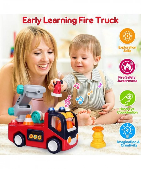 Baby Toys 12-18 Months Musical Fire Truck Toys for 1 Year Old Boys Girls Early Educational Learning Toy with Firefighting Too...