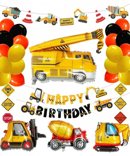 Construction Birthday Party Supplies Dump Truck Party Decorations Kits Set with 4 Foil Balloons Balloons Garland Happy Birthd...