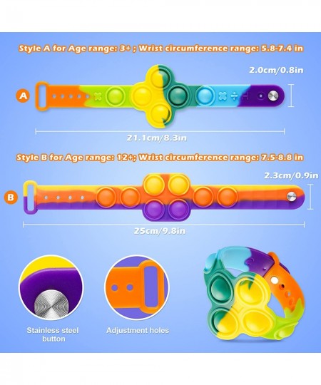 2PCS Silicone Push Pop Bubble Bracelet Fidget Toys Two Sizes Wristband Squeeze Hand Finger Sensory Toys for Kids 3+ & 12+ Str...