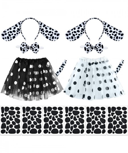 14 Pieces Dalmatian Costume Set Spotted Dog Ear Headband Bow Tie Tail Tutu Skirt and Adhesive Felt Stickers Accessories for H...